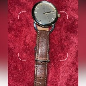 Anne Klein  Genuine brown leather Strap Logo Dial gold tone wristwatch